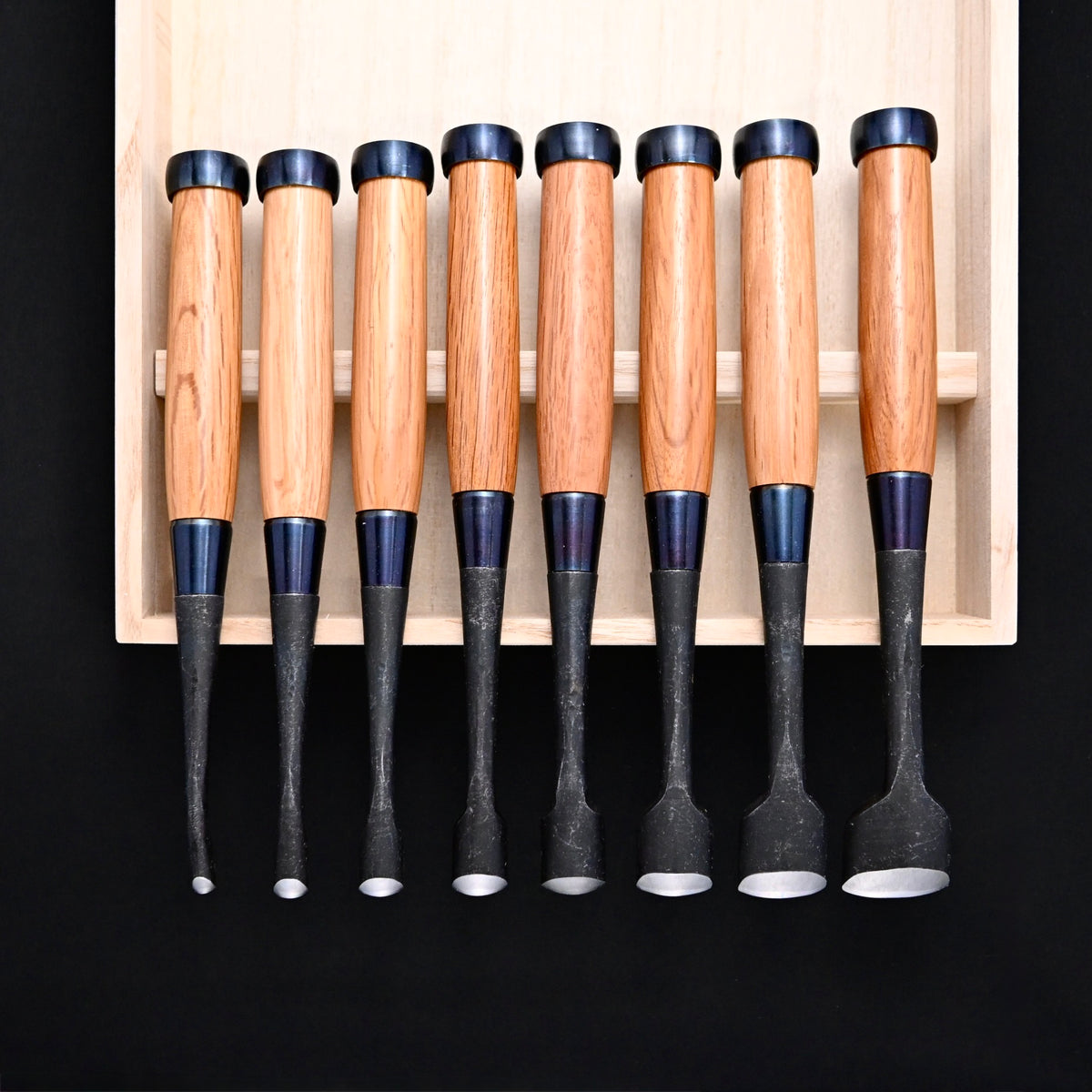Hashi Spoon chisels set Carving chisels with white steel  橋 清玄作 丸曲組鑿  八本組
