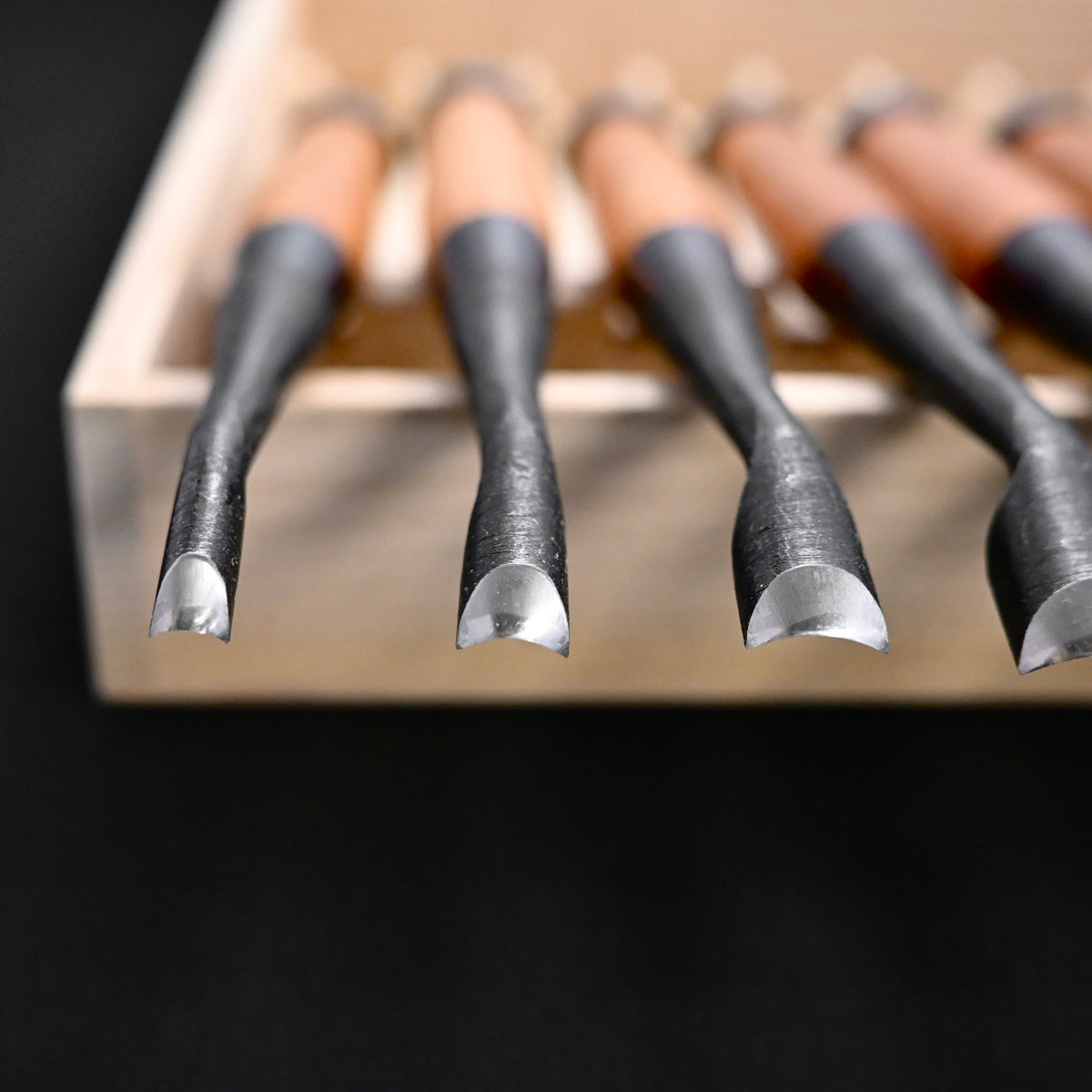 Hashi Spoon chisels set Carving chisels with white steel  橋 清玄作 丸曲組鑿  八本組
