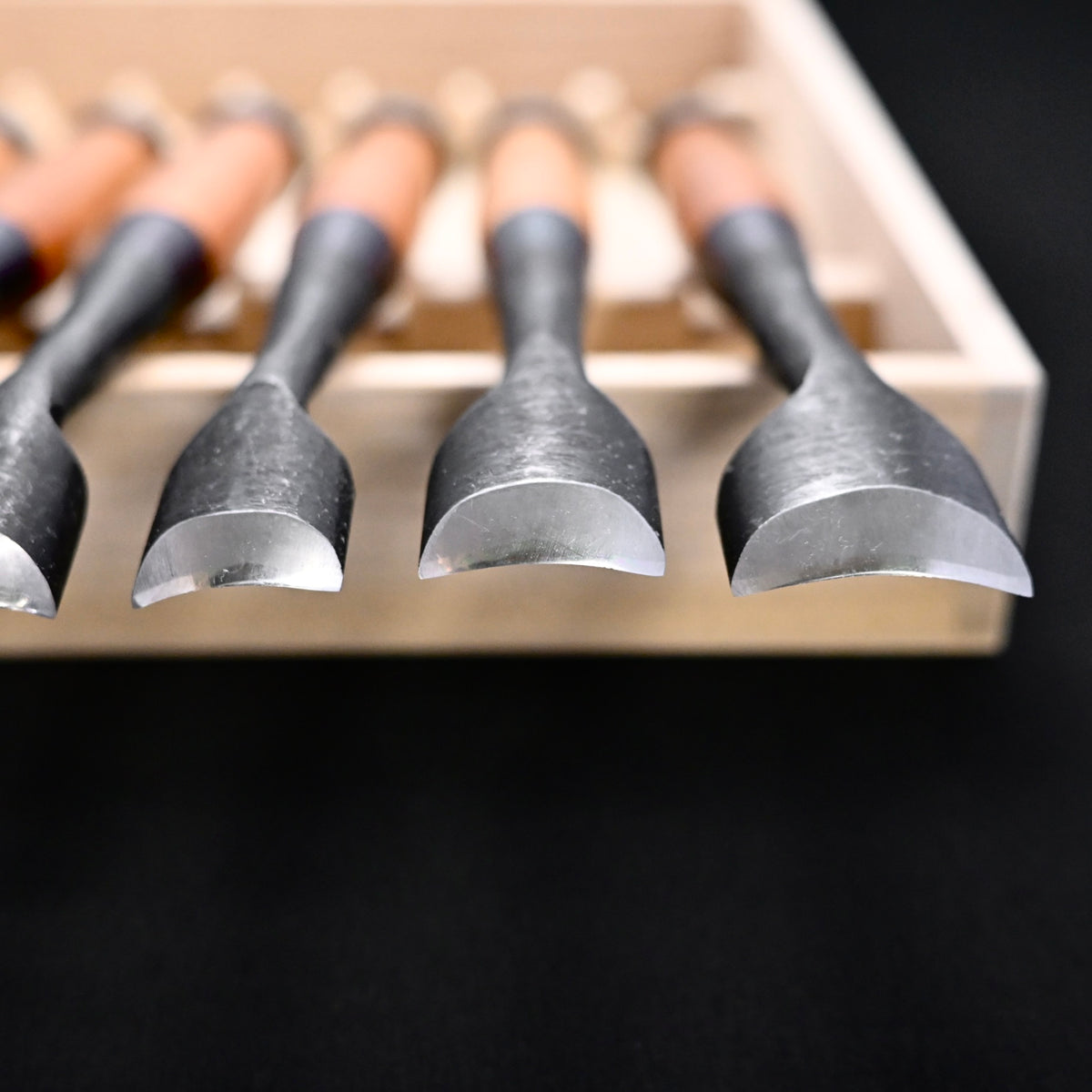 Hashi Spoon chisels set Carving chisels with white steel  橋 清玄作 丸曲組鑿  八本組