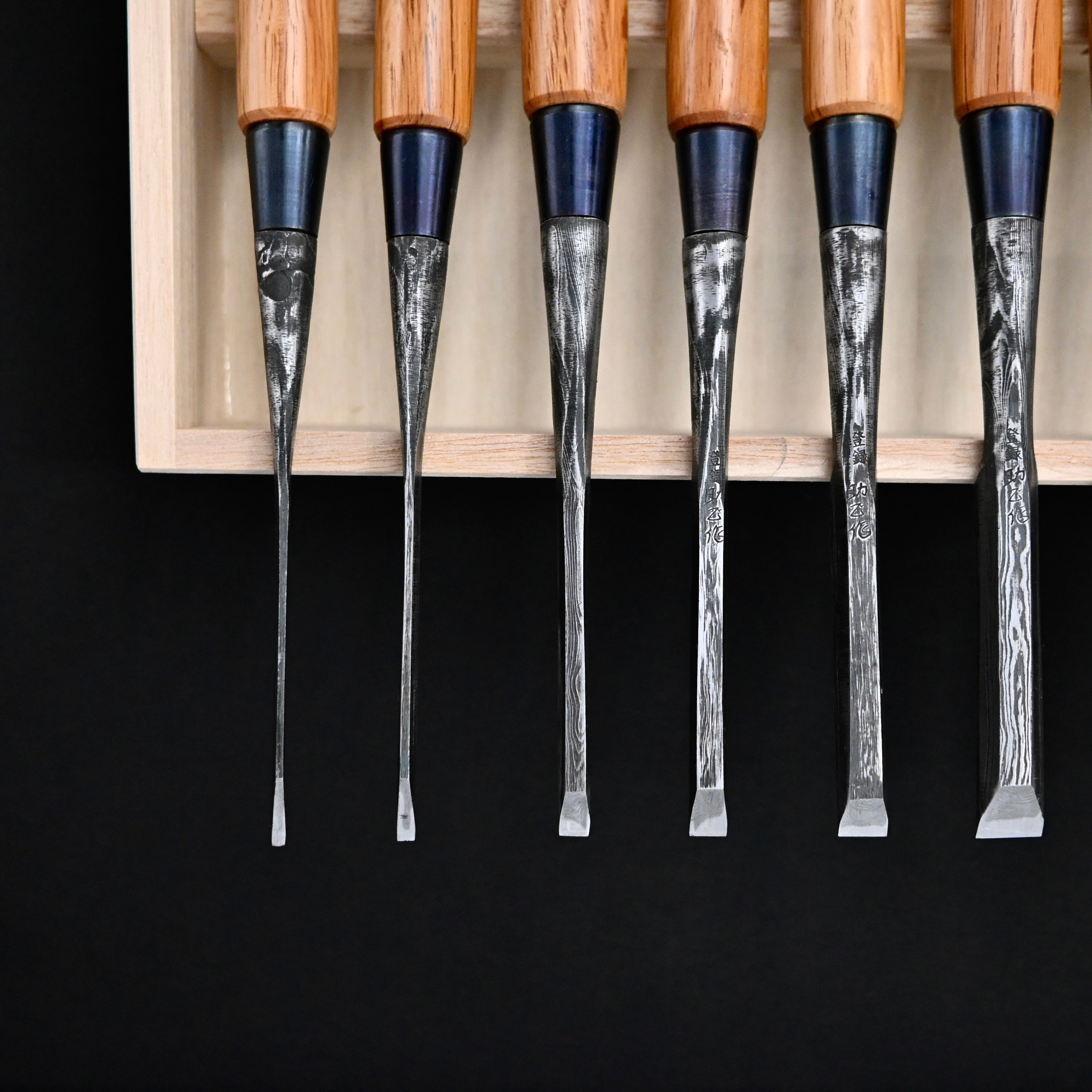 助正 墨流し 追入15本組鑿   Oirenomi   Sukemasa  Suminagashi Bench chisels set