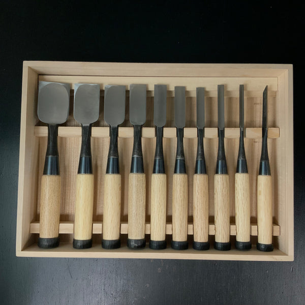 Ioroi Bench chisels set (Oirenomi) by Blue steel  五百蔵作 追入組鑿 青紙鋼