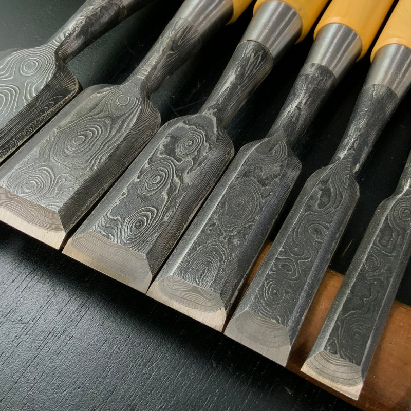 Ichimitsu Sukemasa Suminagashi Bench chisels Box wood Handle 助正作 市光 墨流し 追入組鑿 10本組  拓柄入 三つ裏 Oirenomi