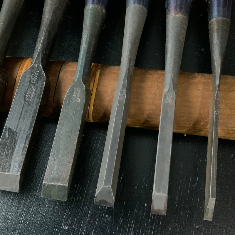 #M183  Mixed set for beginner Bench chisels set by unknown smith バラ鑿合わせ 初心者におすすめ 追入組鑿作者不明