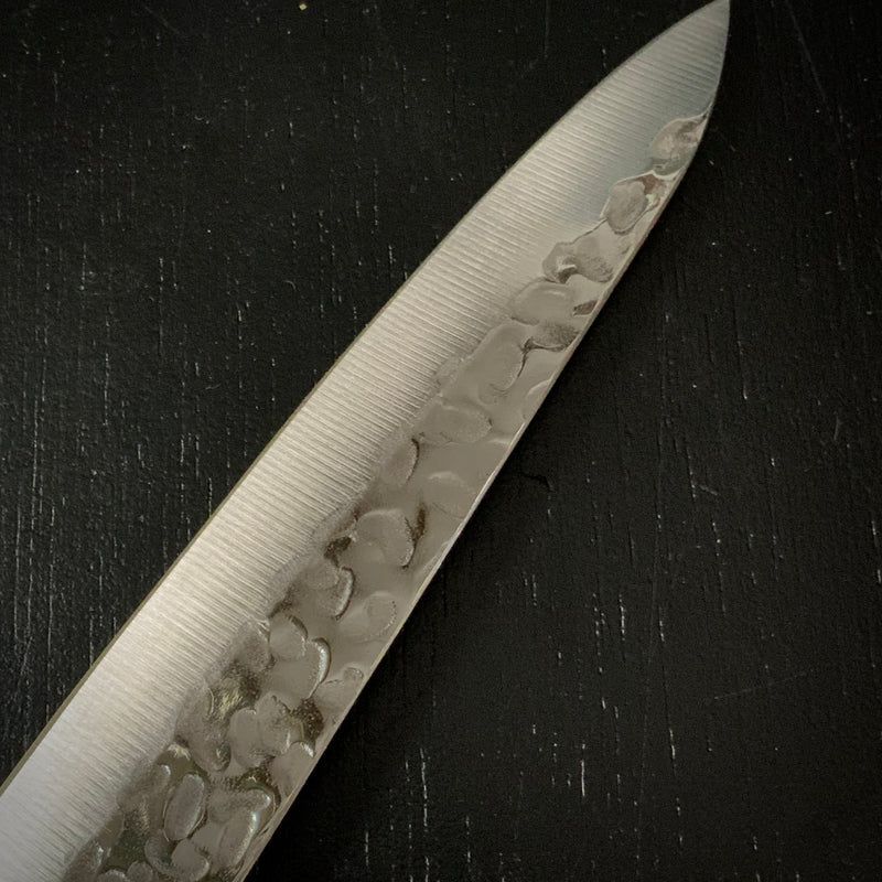 Houei INOX Chef Petit knife  Satoru brown plywood with rounded edges   /  豊榮 INOX 鎚目 茶合板丸柄 ペティ 120mm