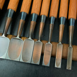 Old stock #8 Sukemaru 4th Masanori Wholesaler stamp High-Speed Steel Bench chisels set 掘出し物 四代助丸 正則 ハイス鋼追入組鑿 Oirenomi