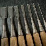 Used Nishiki Ryu Bench chisels set  (Used by palace carpenters)     錦龍  追入組鑿 中古鑿(宮大工使用）