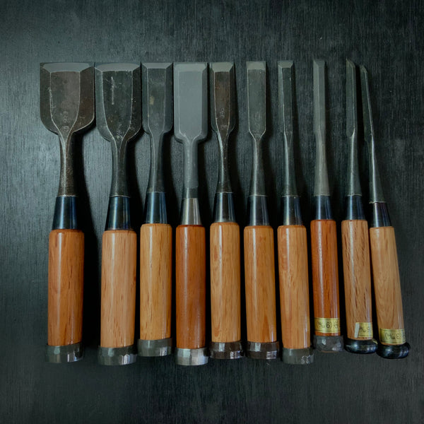 #M161  Mixed set for beginner Bench chisels set by unknown smith バラ鑿合わせ 初心者におすすめ 追入組鑿作者不明