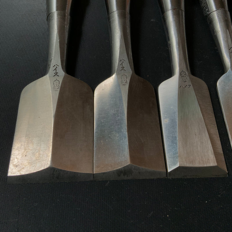 Old stock #6 Sukemaru 4th Wholesaler stamp High-Speed Steel Bench chisels set 掘出し物 四代助丸 問屋銘 ハイス鋼追入組鑿 Oirenomi