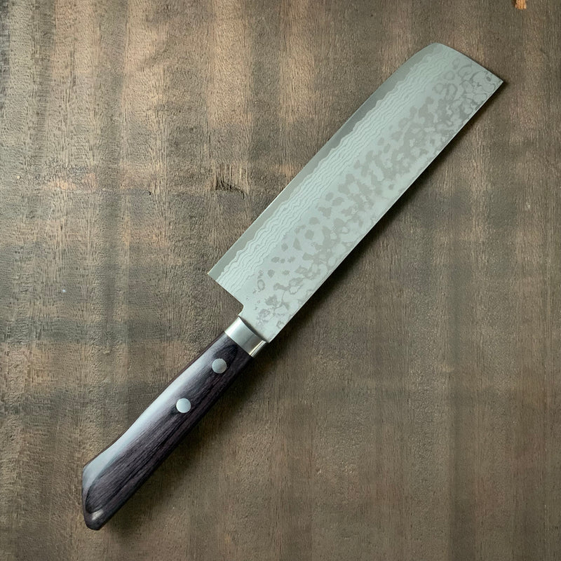 Haku-un Nakiri knife with a 17-layer stainless steel cladding 本鍛造白雲  Ｖ金10号口金付積層菜切包丁 165mm