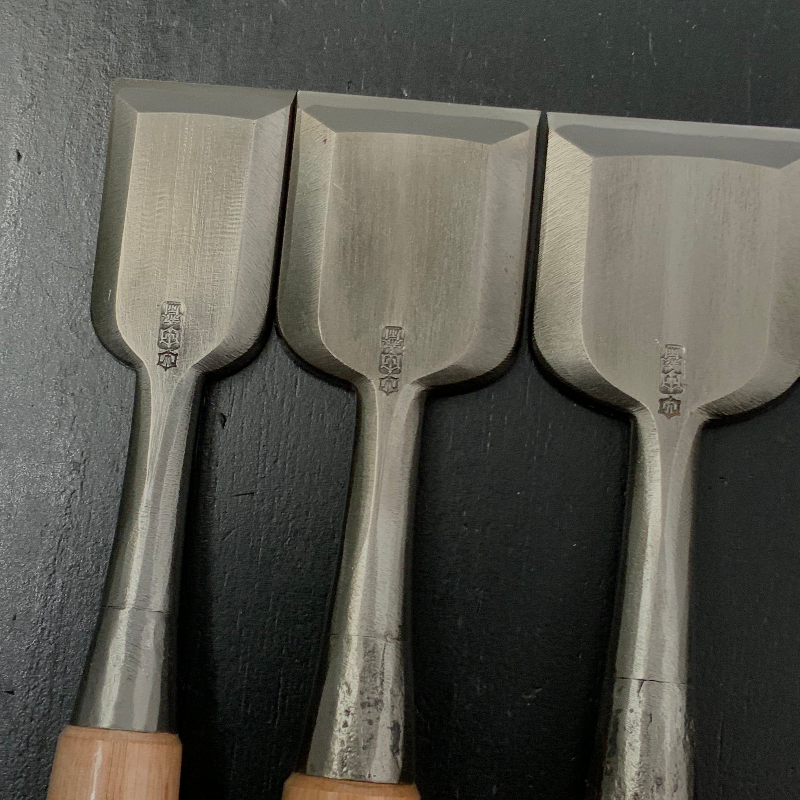 Old Stock Tasai Special Bench chisels (Oirenomi) with blue steel  掘出し物 田斎作 磨き仕上 追入鑿 二つ裏