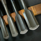 #17 Old stock Soto maru bench chisels set with white steel 掘出し物 外丸追入組鑿 5本組 Sotomarunomi