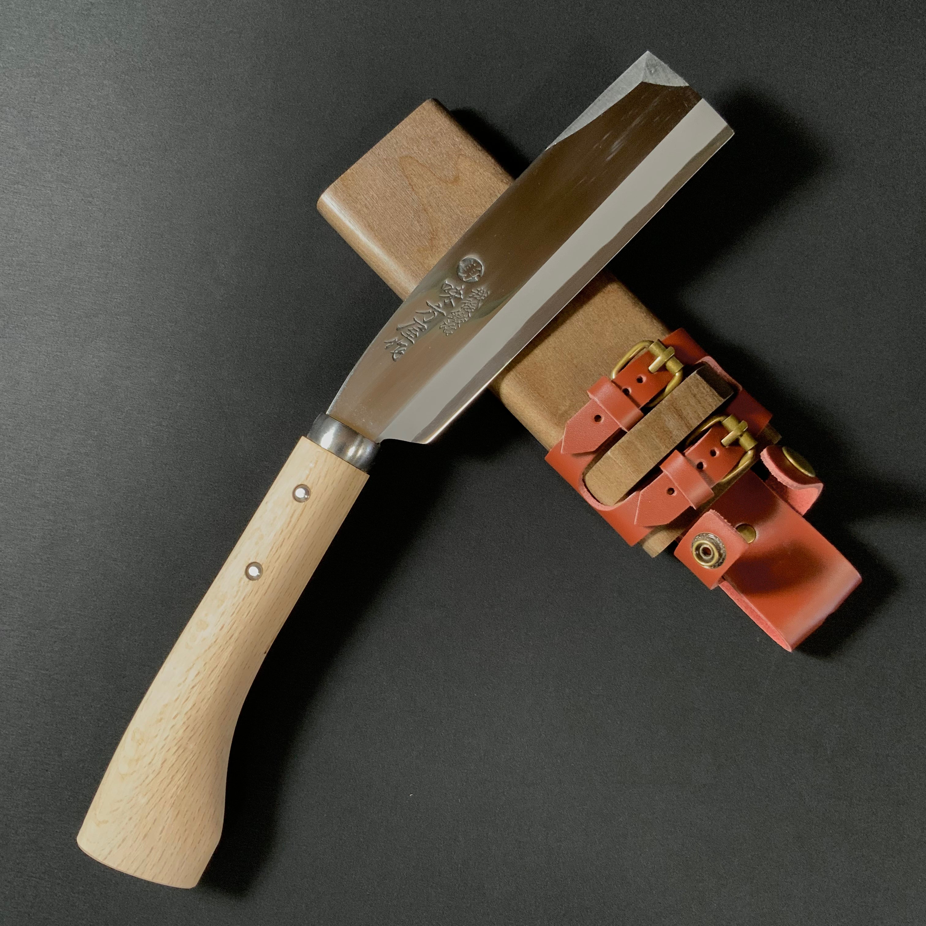 味方屋作 鉈 片刃 磨き仕上げ 右 165mm  Ajikataya Single edged Nata by HinoUra Tsukasa Right hand