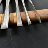 Old stock #5 Sukemaru 4th Wholesaler stamp High-Speed Steel Bench chisels set 掘出し物 四代助丸 問屋銘 ハイス鋼追入組鑿 Oirenomi