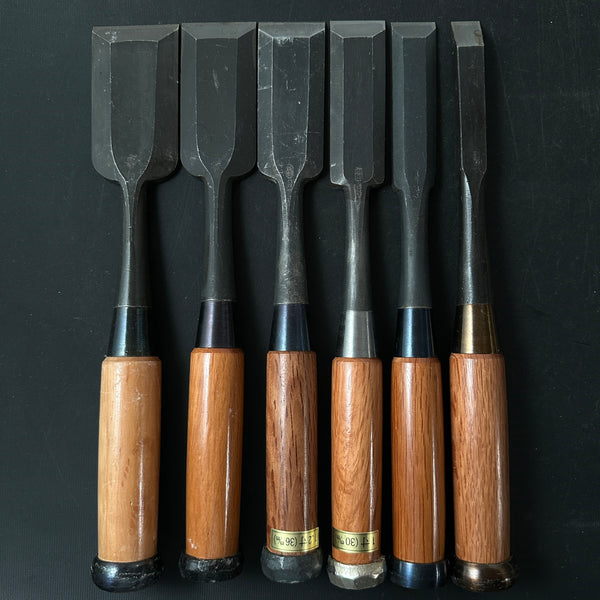 Old stock #5 Mixed set for beginner Timber chisels set with White steel 掘出し物 バラ鑿合わせ 初心者におすすめ  叩鑿6本組 Tatakinomi
