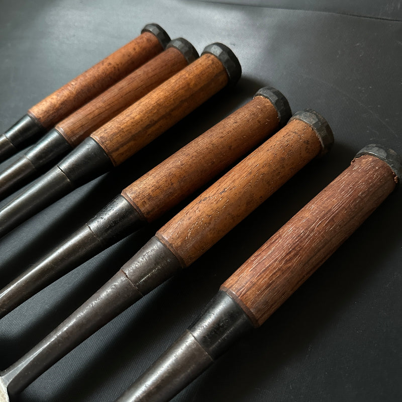 Old stock Hidari Hisasaku 2rd  Timber chisels by Ikegami Takanobu 池上喬庸作 二代目左久作 叩き鑿  Tatakinomi