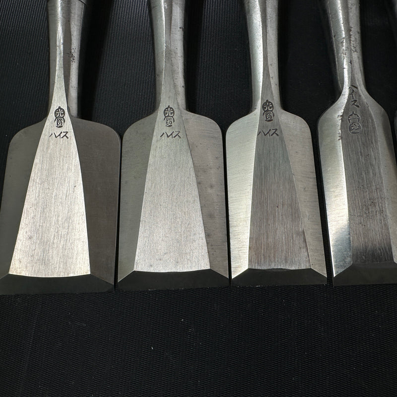 Old stock #5 Sukemaru 4th Wholesaler stamp High-Speed Steel Bench chisels set 掘出し物 四代助丸 問屋銘 ハイス鋼追入組鑿 Oirenomi