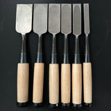 Old stock Kitsune Timber chisels set with white steel by Isono Nobuo 磯野信夫作 狐 叩鑿  6本組