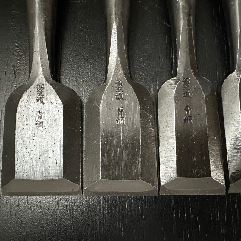 Takashiba Bench chisels set (Oirenomi) with wooden box 高芝 追入組鑿 青紙鋼 桐箱付