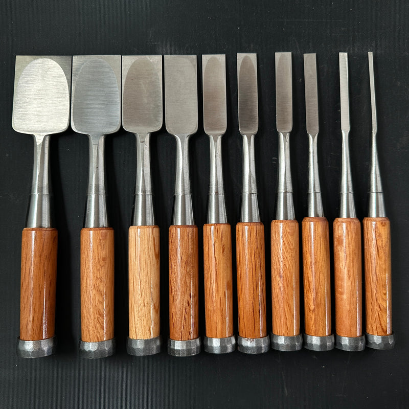 Old stock #5 Sukemaru 4th Wholesaler stamp High-Speed Steel Bench chisels set 掘出し物 四代助丸 問屋銘 ハイス鋼追入組鑿 Oirenomi