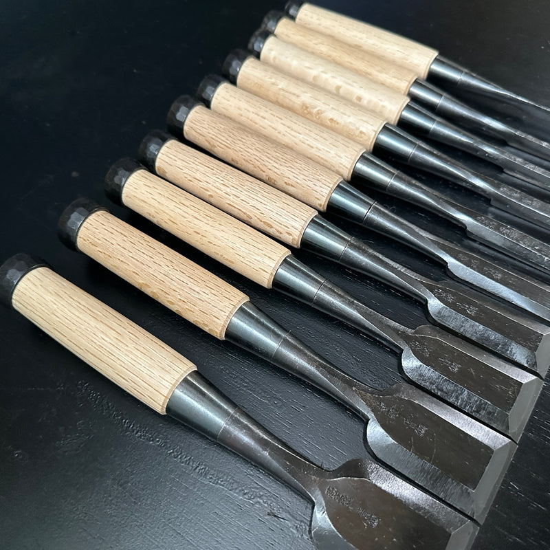 Takashiba Bench chisels set (Oirenomi) with wooden box 高芝 追入組鑿 青紙鋼 桐箱付