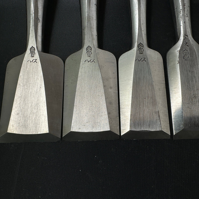 Old stock #5 Sukemaru 4th Wholesaler stamp High-Speed Steel Bench chisels set 掘出し物 四代助丸 問屋銘 ハイス鋼追入組鑿 Oirenomi