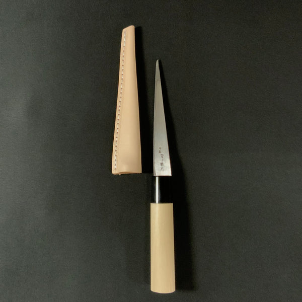 Baishinshi Kuri Kokatana (Carving knife) with leather sheath Left hand 梅心子 繰り小刀 左 革サヤ付 138mm