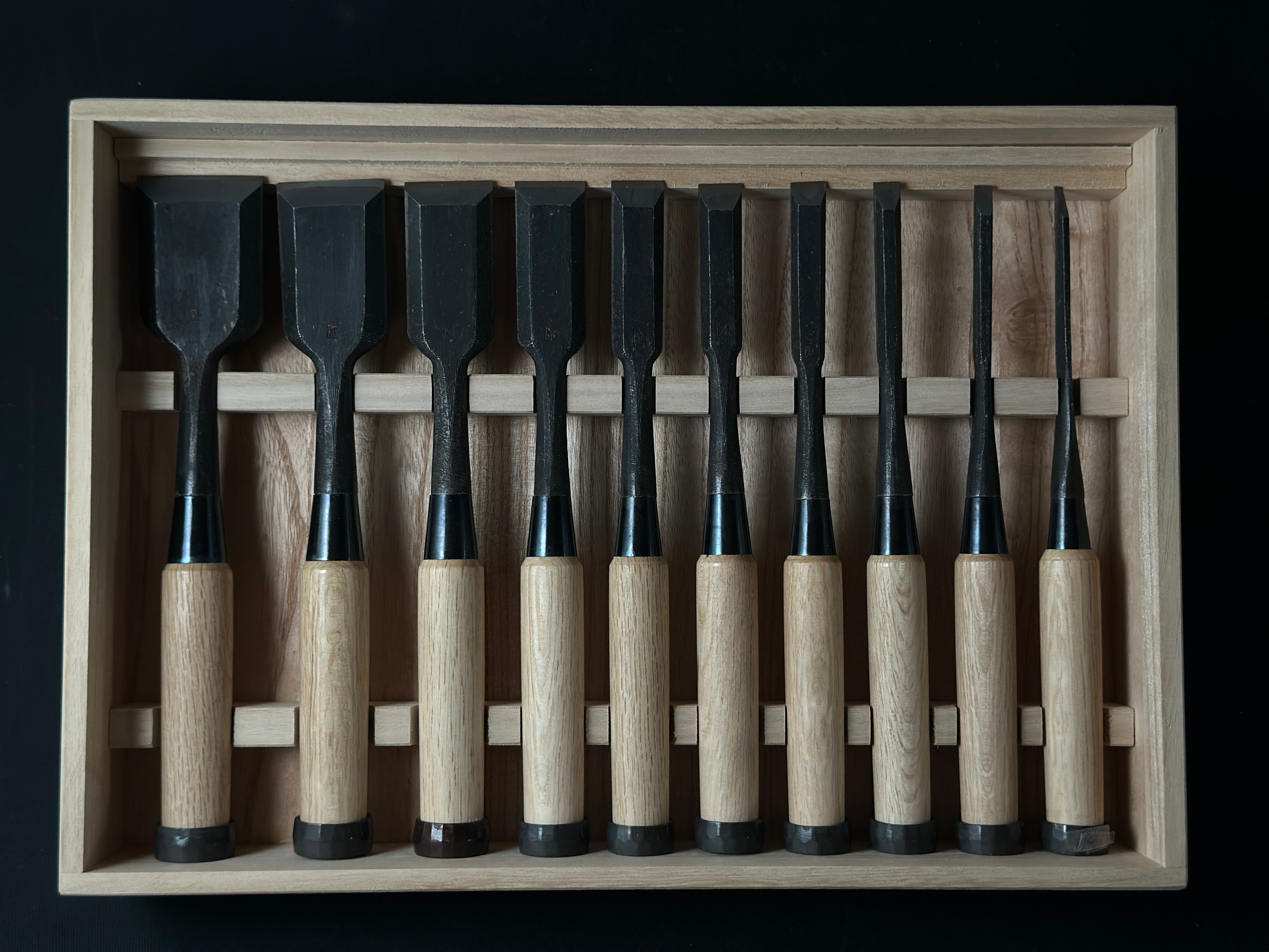Kanetake Bench chisels set by Takahashi Norikazu 高橋典三作 カネ武 追入組鑿 Oirenomi