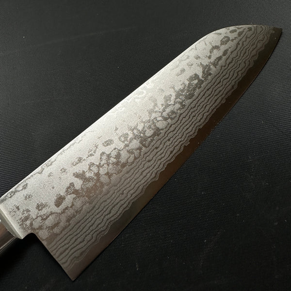 Damascus Finish Santoku Kitchen Knife 青紙鋼 墨流し 三徳包丁 180mm
