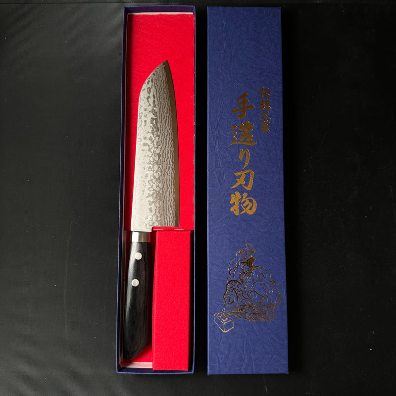 Damascus Finish Santoku Kitchen Knife 青紙鋼 墨流し 三徳包丁 180mm