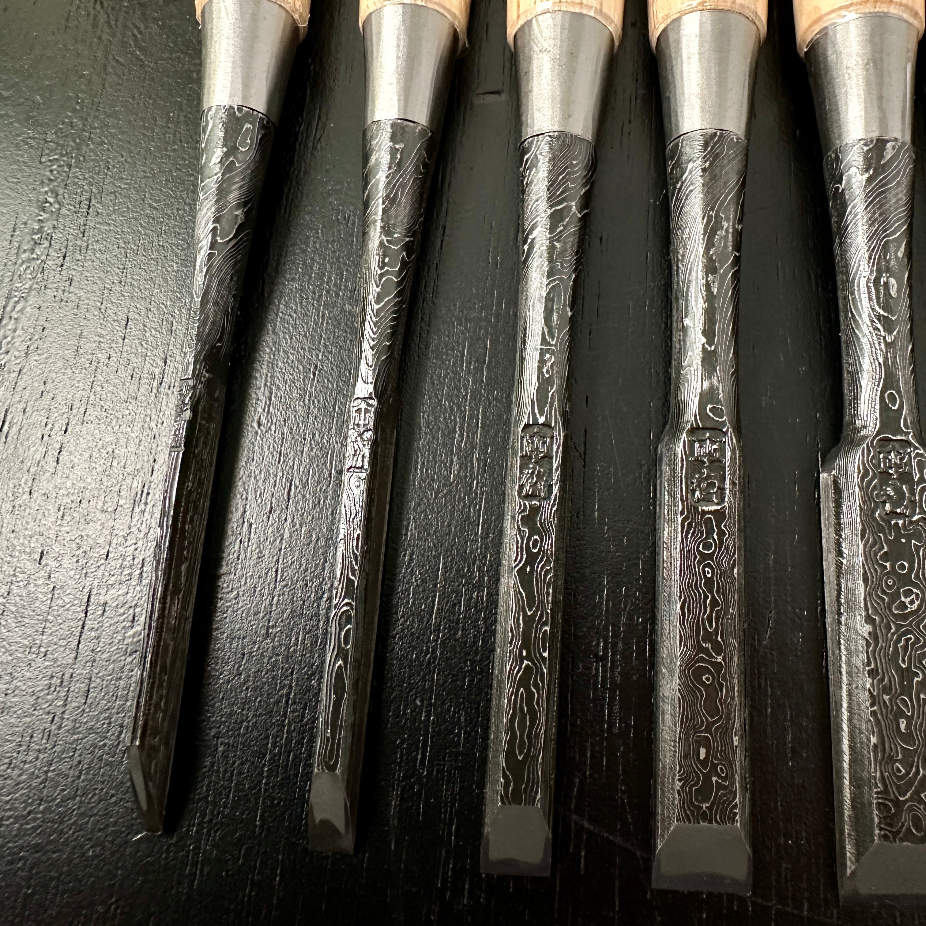 Tasai Mokume Special Bench chisels set  田斎作 木目造り 追入組鑿  10本組 白樫柄