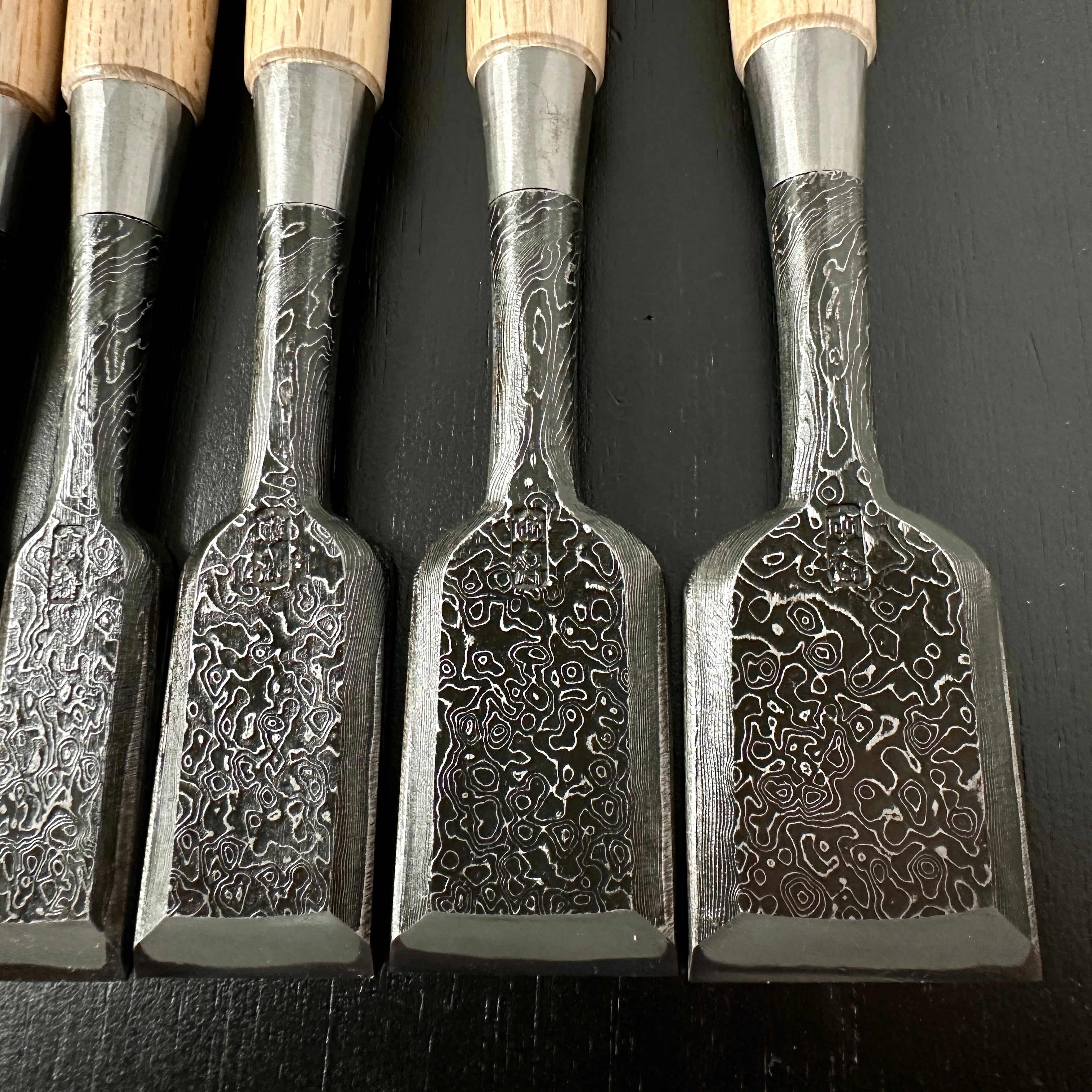 Tasai Mokume Special Bench chisels set  田斎作 木目造り 追入組鑿  10本組 白樫柄