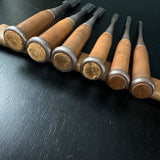 Light Used Kuniyuki Sotomaru chisels by Ichiro Tanaka 中古 田中一郎作 国行 外丸鑿 Sotomaru nomi 6本組