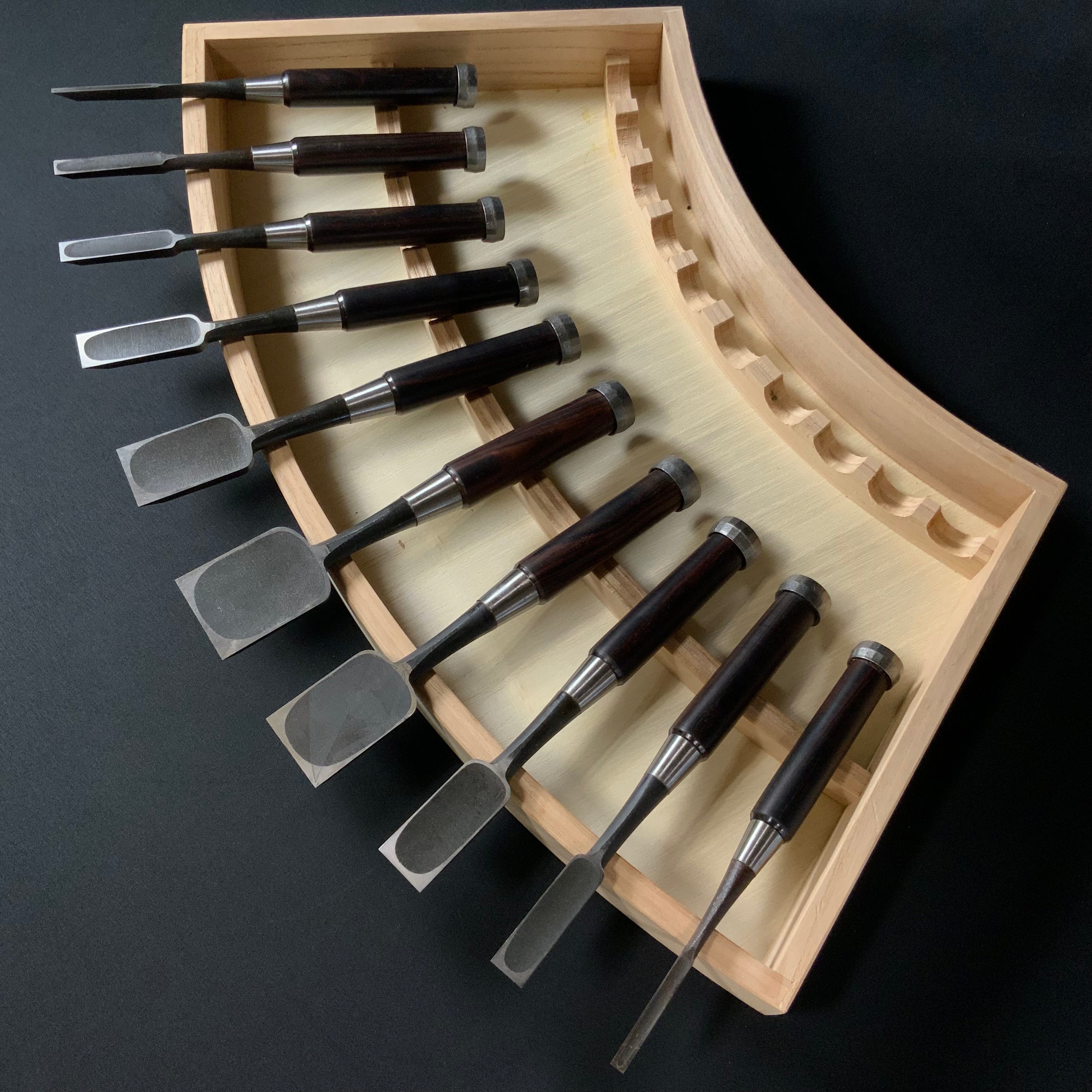 Old stock Tsuki Ichihiro Bench chisels set    掘出し物 月 市弘 山崎勇作 追入組鑿  Oirenomi