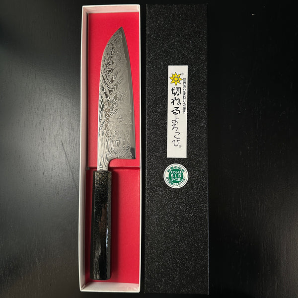 Damascus Finish Santoku Kitchen Knife SLD  切れるよろこび 三徳包丁 ダマスカス 165mm