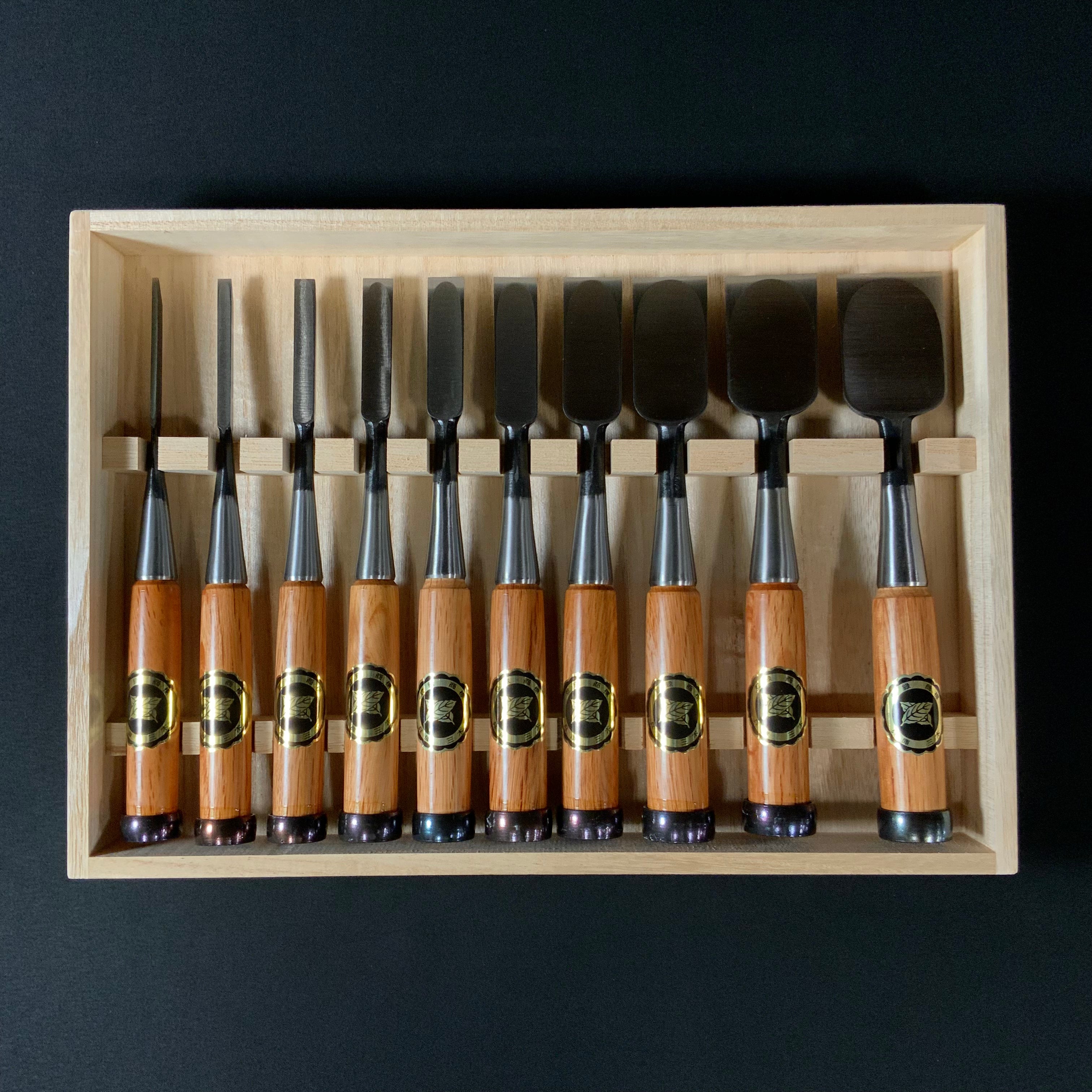 #4 Ouchi Bench chisels set Red Oak Handle by Ouchi 4th generation  宗家大内 追入組鑿 赤樫柄 桐箱付 四代目大内俊明作