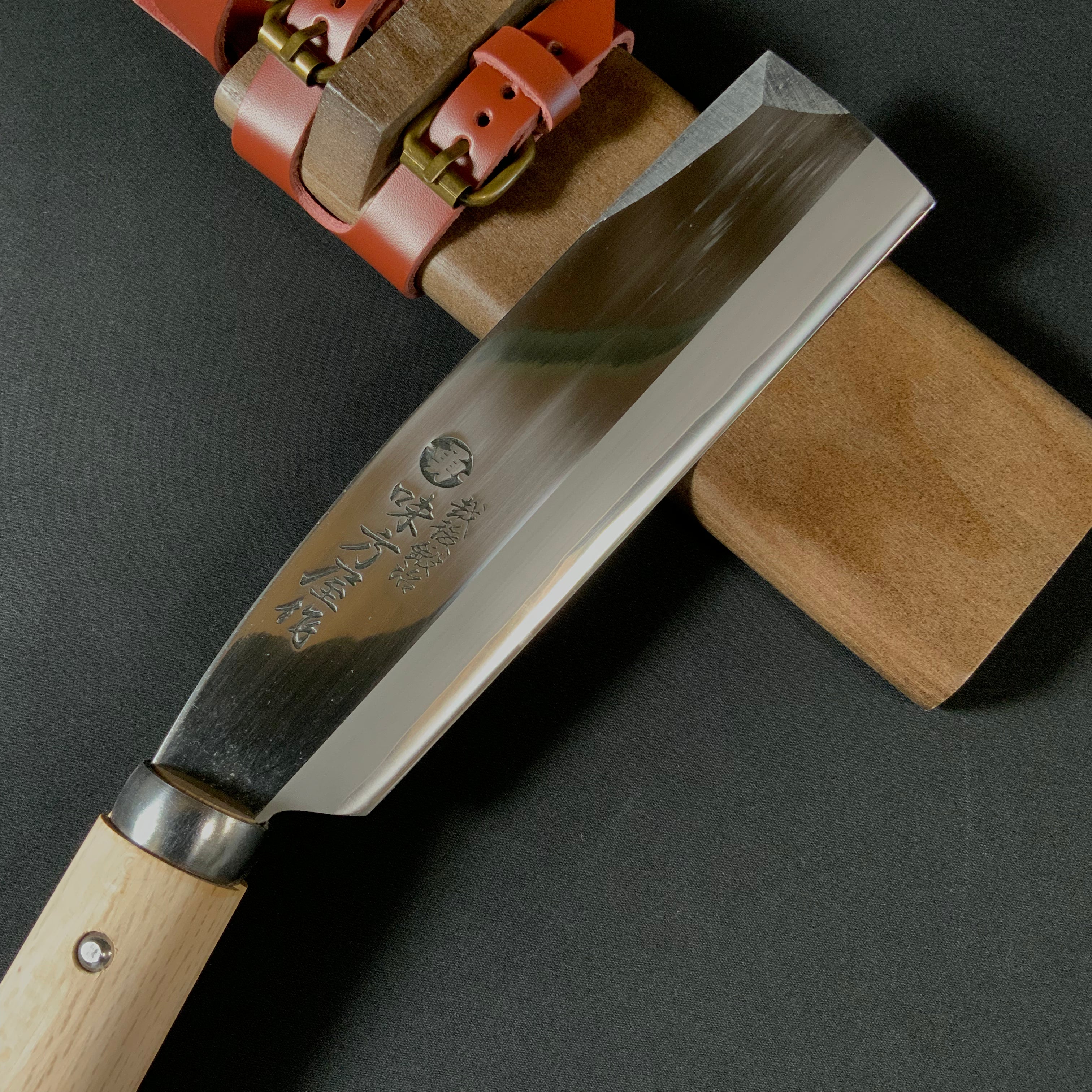 味方屋作 鉈 片刃 磨き仕上げ 右 165mm  Ajikataya Single edged Nata by HinoUra Tsukasa Right hand