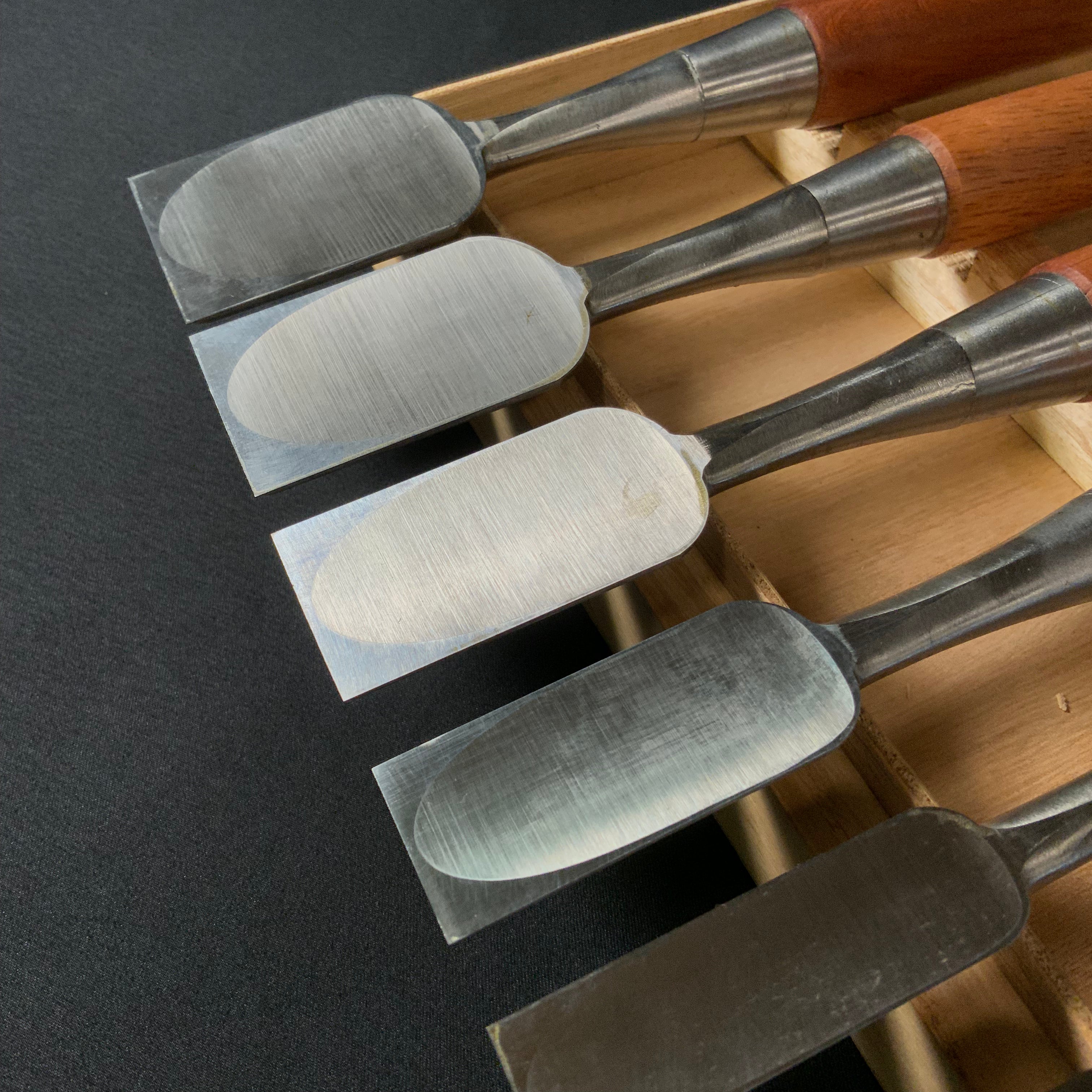 掘出し物 三代目よし栄 追入10本組鑿 龍彫入   Vintage Yoshiei (3rd Generation) Bench chisels set with Dragon engraving    Oirenomi