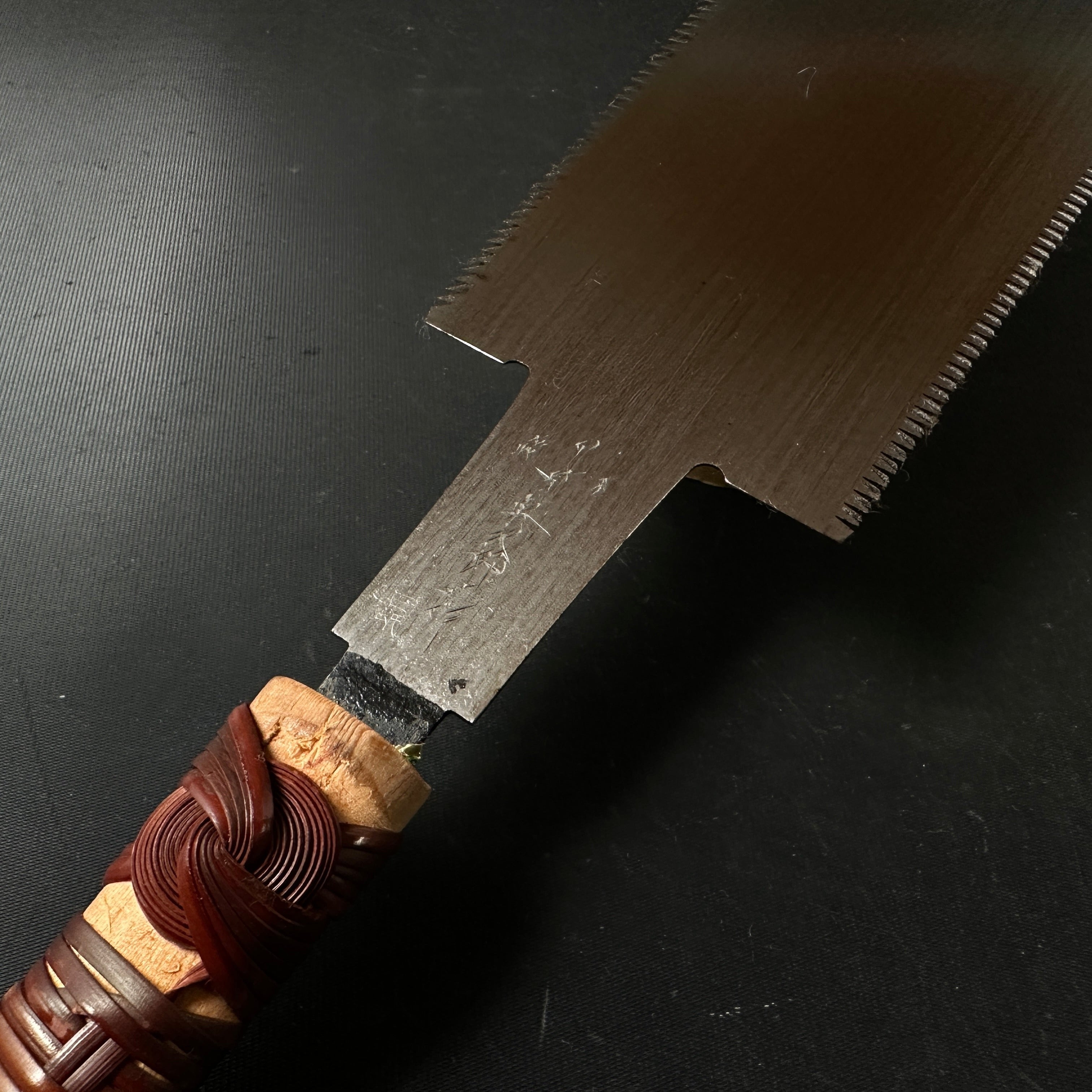 #R12 Ready to use! Old stock 中屋 眞次郎 Double Edge (Ryoba) Saw with Eddy Type Handles set by Kurashige 直ぐ使い 倉重栄助 目立 渦巻き柄 両刃鋸 250mm