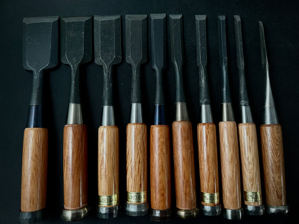#M136  Mixed set for beginner Bench chisels set by unknown smith バラ鑿合わせ 初心者におすすめ 追入組鑿作者不明