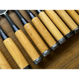Old Stock Hidari Ichihiro Bench chisels set by Ichihiro 3rd Generations 掘出し物  左市弘10本組 追入組鑿