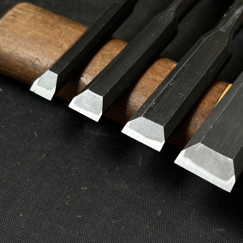 Old stock #M128 Mixed set for beginner Bench chisels set with White steel 掘出し物 バラ鑿合わせ 初心者におすすめ 追入鑿5本組 Oirenomi