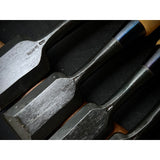 Old stock Yoshitaka Bench chisels set with Boxwood handle 掘出し物 義隆 追入組鑿 黄楊柄  Orenomi