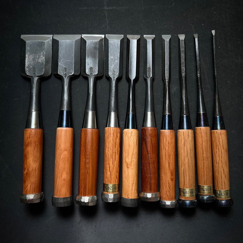 #M129  Mixed set for beginner Bench chisels set by unknown smith バラ鑿合わせ 初心者におすすめ 追入組鑿 作者不明 Oirenomi