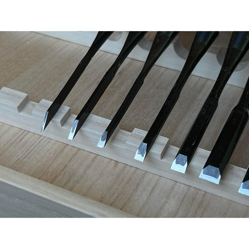 Kikuhiromaru Bench chisels set with White steel (Oirenomi)  菊弘丸 追入鑿15本組