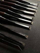 Kikuhiromaru Bench chisels set (Oirenomi)with wooden box  菊弘丸 追入組鑿 紫檀柄 桐箱付