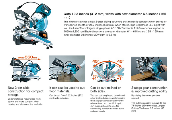 Makita Electric saws Sliding Circular Saw Laser Included, Aluminum Base, 6.5 inches マキタ(makita) スライドマルノコ 165mm LS0613FL