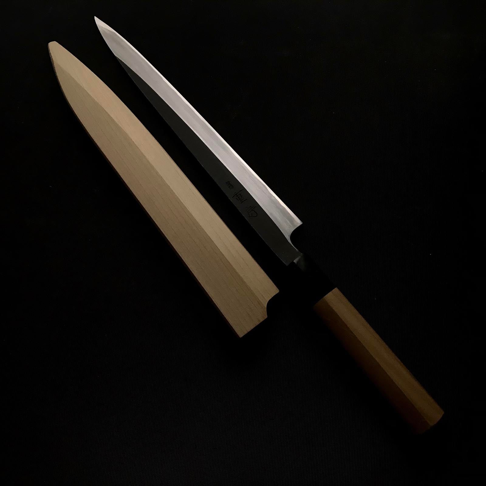 【希少】重房作 柳刃包丁 尺 鍛地/美しい刃文・鞘付木箱 2 黒内重房 柳葉防長 鞘付 重房作 特注 黒打