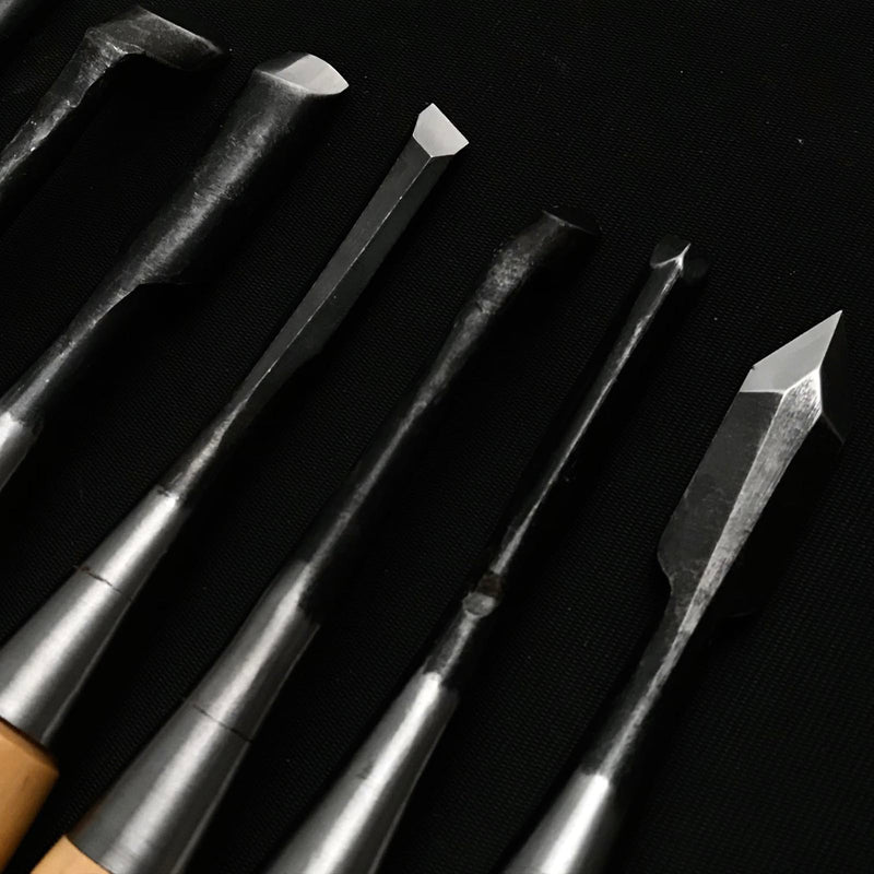 旧蔵 大和小槌 組柄付彫刻刀セット 掘り出し物 倭小槌 彫刻組鑿 グミ柄 10本
