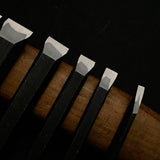 Sukemasa Shorter Timber chisels set with blacksmith finish  助正 黒仕上 半叩組鑿  Chu-Tatakinomi