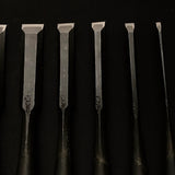 Old stock Bench chisels set of Yamahiro's early works  岡山猛作  追入10本組鑿 山弘 三分長柄 Oiirenomi